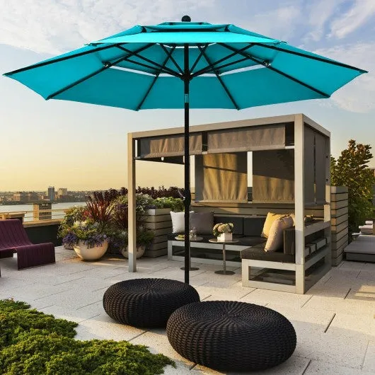 10' 3 Tier Patio Umbrella Aluminum Sunshade Shelter Double Vented-Turquoise