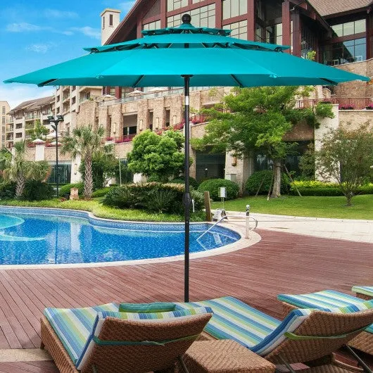 10' 3 Tier Patio Umbrella Aluminum Sunshade Shelter Double Vented-Turquoise