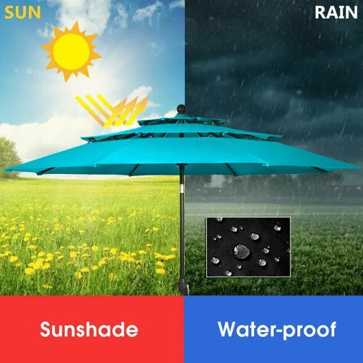 10' 3 Tier Patio Umbrella Aluminum Sunshade Shelter Double Vented-Turquoise
