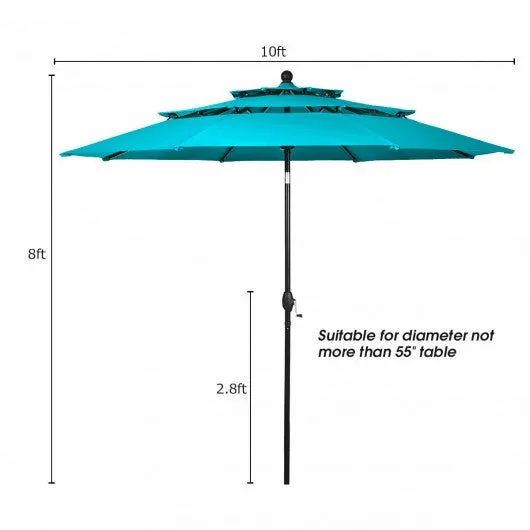 10' 3 Tier Patio Umbrella Aluminum Sunshade Shelter Double Vented-Turquoise