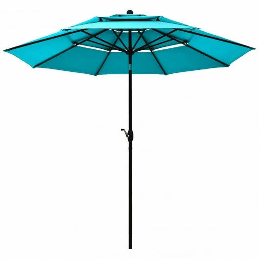 10' 3 Tier Patio Umbrella Aluminum Sunshade Shelter Double Vented-Turquoise