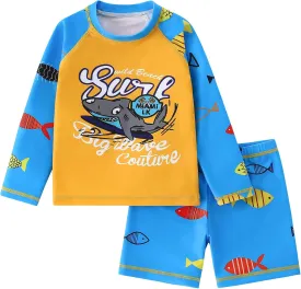 2-Piece Boys Dinosaur&Whale Swimsuit Set Long Sleeve Shirt   Trunks Toddler Swimming Suit Kids Rash Guards Bathing Suits