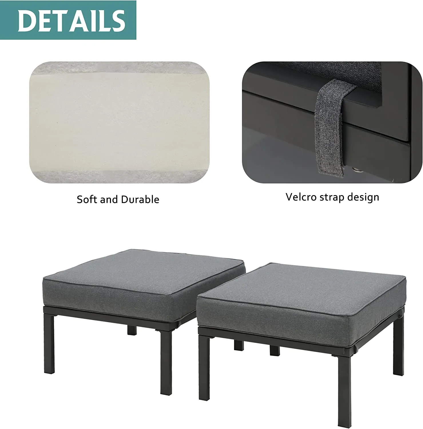 2 Pieces Patio Furniture Outdoor Ottomans, All-Weather Aluminum Outdoor Footstool Footrest