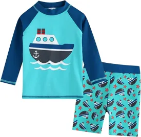 AIWUHE Toddler Boys Swimsuit 2 Piece Rash Guard Swimsuits with Swim Trunk Long Sleeve Bathing Suit Sunsuit Swimwear Sets 1-7Y