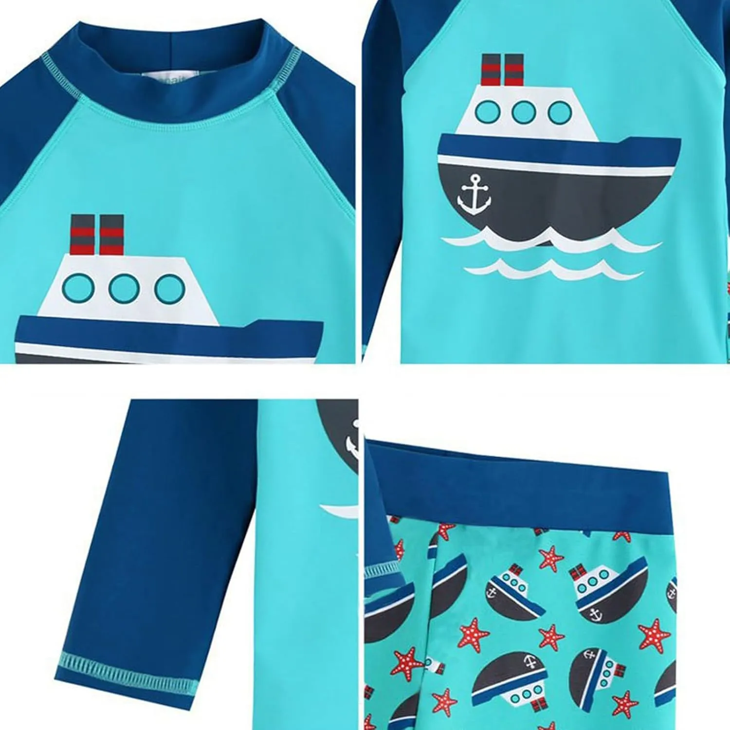 AIWUHE Toddler Boys Swimsuit 2 Piece Rash Guard Swimsuits with Swim Trunk Long Sleeve Bathing Suit Sunsuit Swimwear Sets 1-7Y