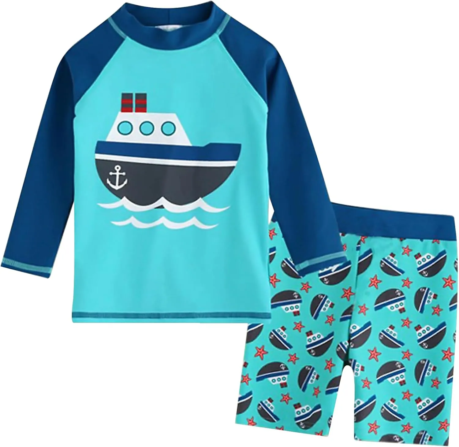 AIWUHE Toddler Boys Swimsuit 2 Piece Rash Guard Swimsuits with Swim Trunk Long Sleeve Bathing Suit Sunsuit Swimwear Sets 1-7Y