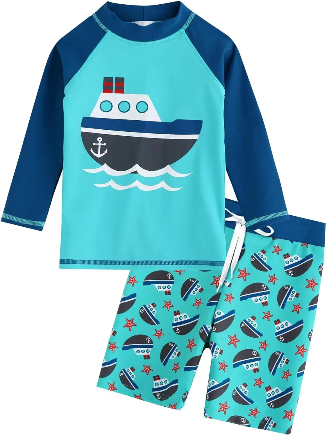 AIWUHE Toddler Boys Swimsuit 2 Piece Rash Guard Swimsuits with Swim Trunk Long Sleeve Bathing Suit Sunsuit Swimwear Sets 1-7Y