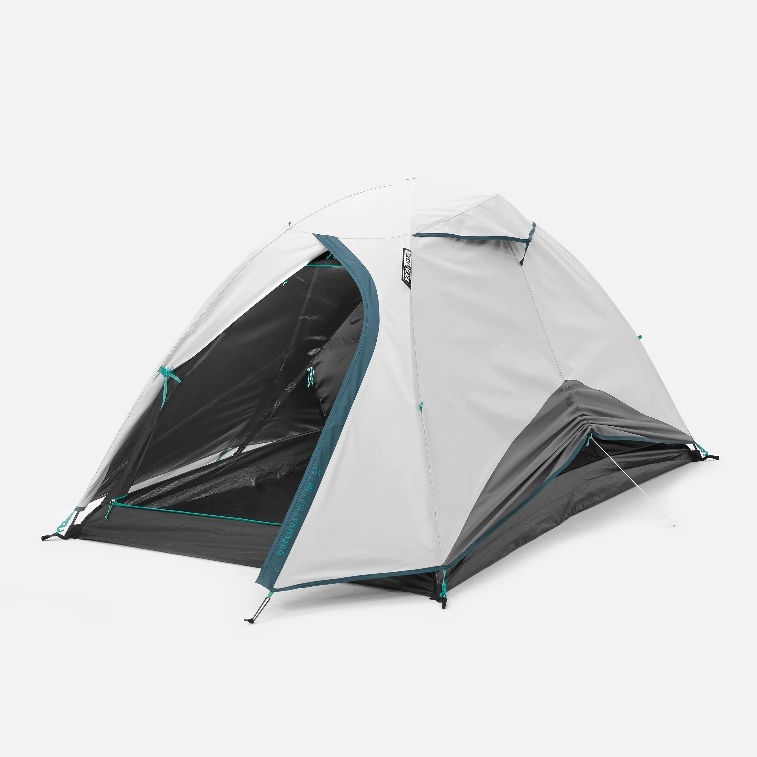 Camping tent 2-person Quechua Fresh & Black MH100, white/gray/blue