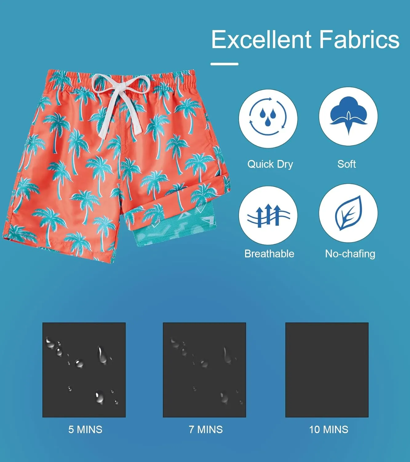 Cozople 7-20T Boys Swim Trunks with Compression Liner Big Boys Quick Dry Bathing Suit Stretch 2 in 1 Beach Swimming Shorts