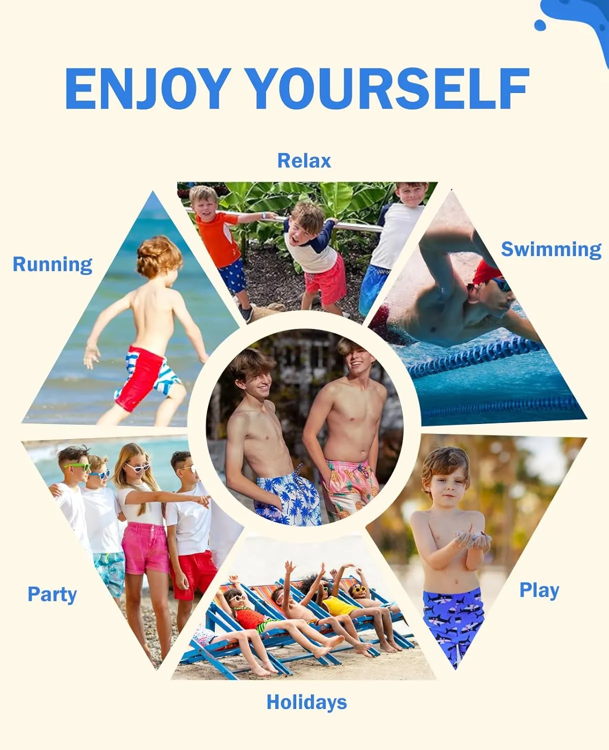 Cozople 7-20T Boys Swim Trunks with Compression Liner Big Boys Quick Dry Bathing Suit Stretch 2 in 1 Beach Swimming Shorts