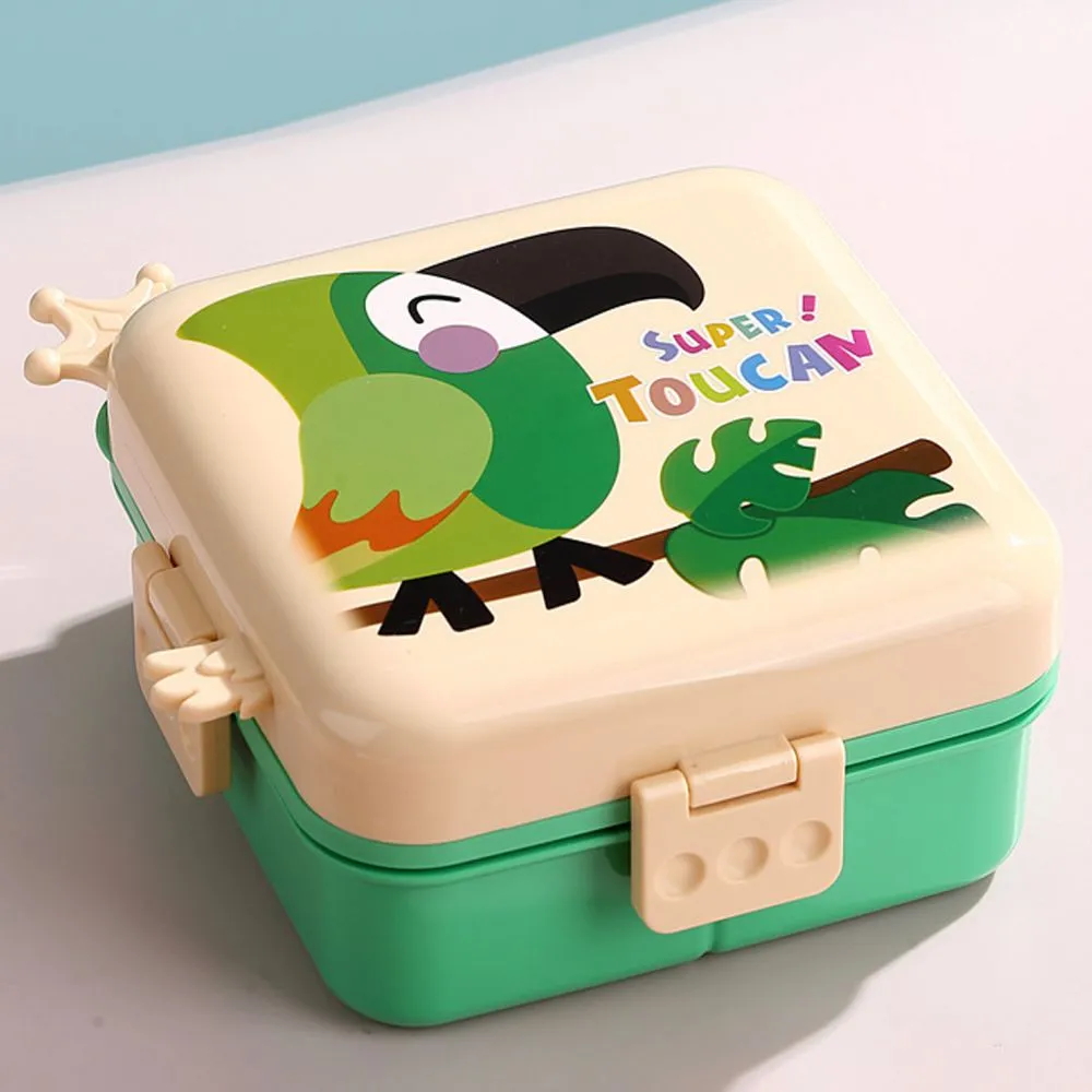 Cream Toucan 2 decker Tiffin/ Lunch and Snack Box for Kids