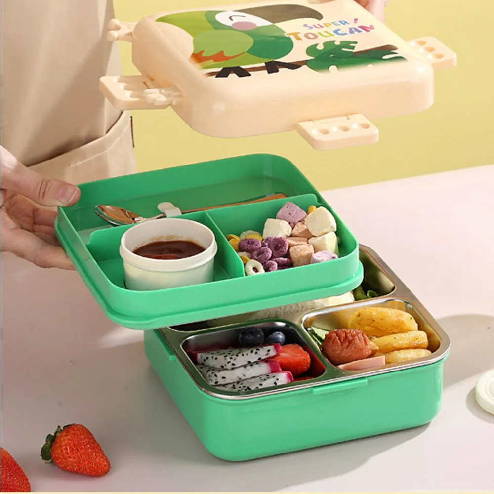 Cream Toucan 2 decker Tiffin/ Lunch and Snack Box for Kids