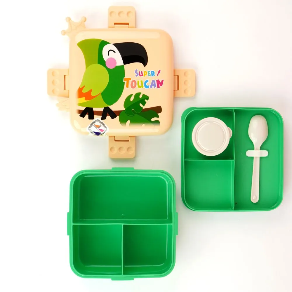 Cream Toucan 2 decker Tiffin/ Lunch and Snack Box for Kids