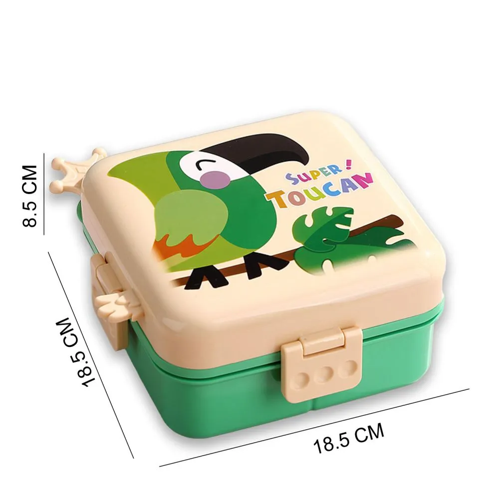 Cream Toucan 2 decker Tiffin/ Lunch and Snack Box for Kids