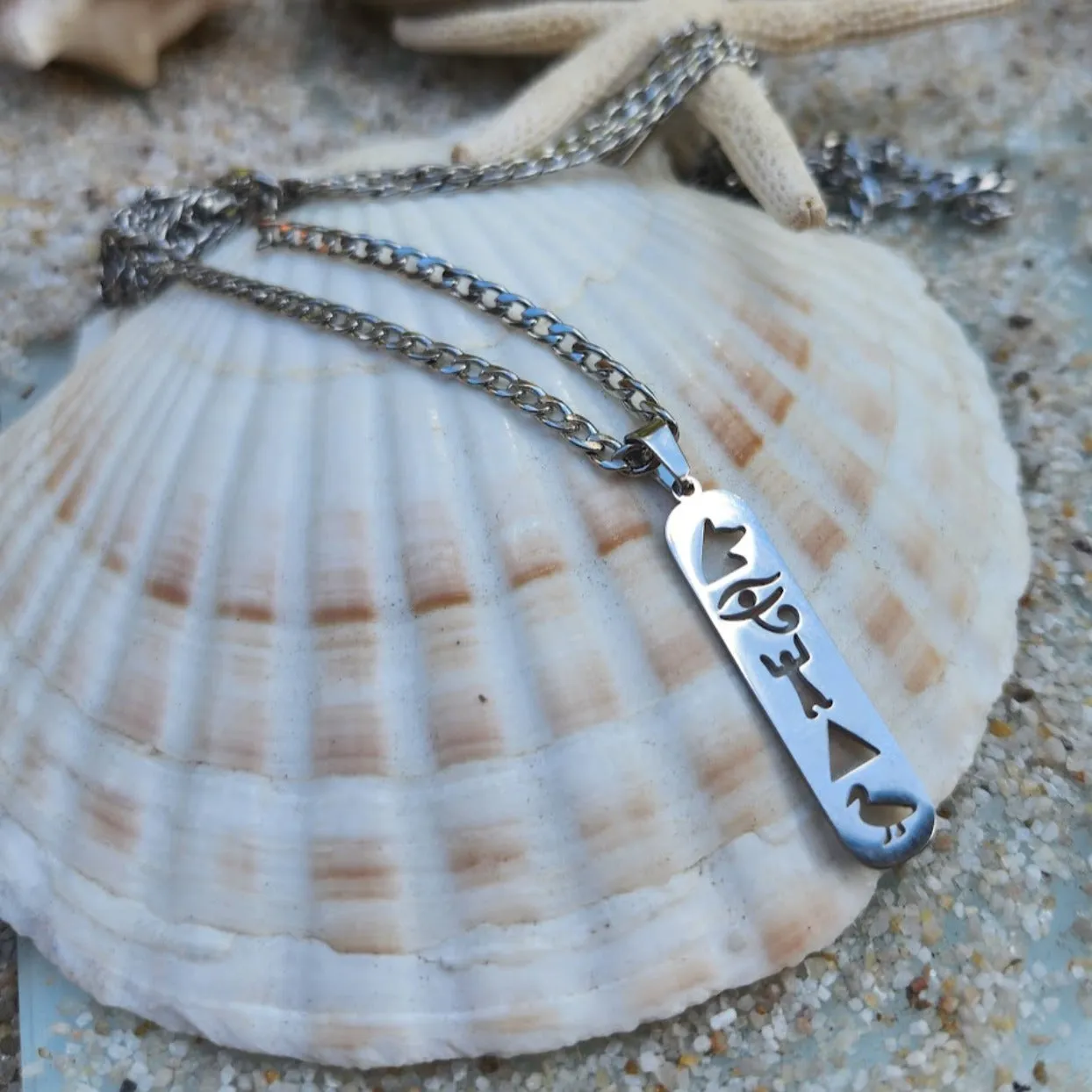 EGYPTIAN HIEROGLYPHIC MEN'S 18K GOLD OR SILVER WATERPROOF NECKLACE