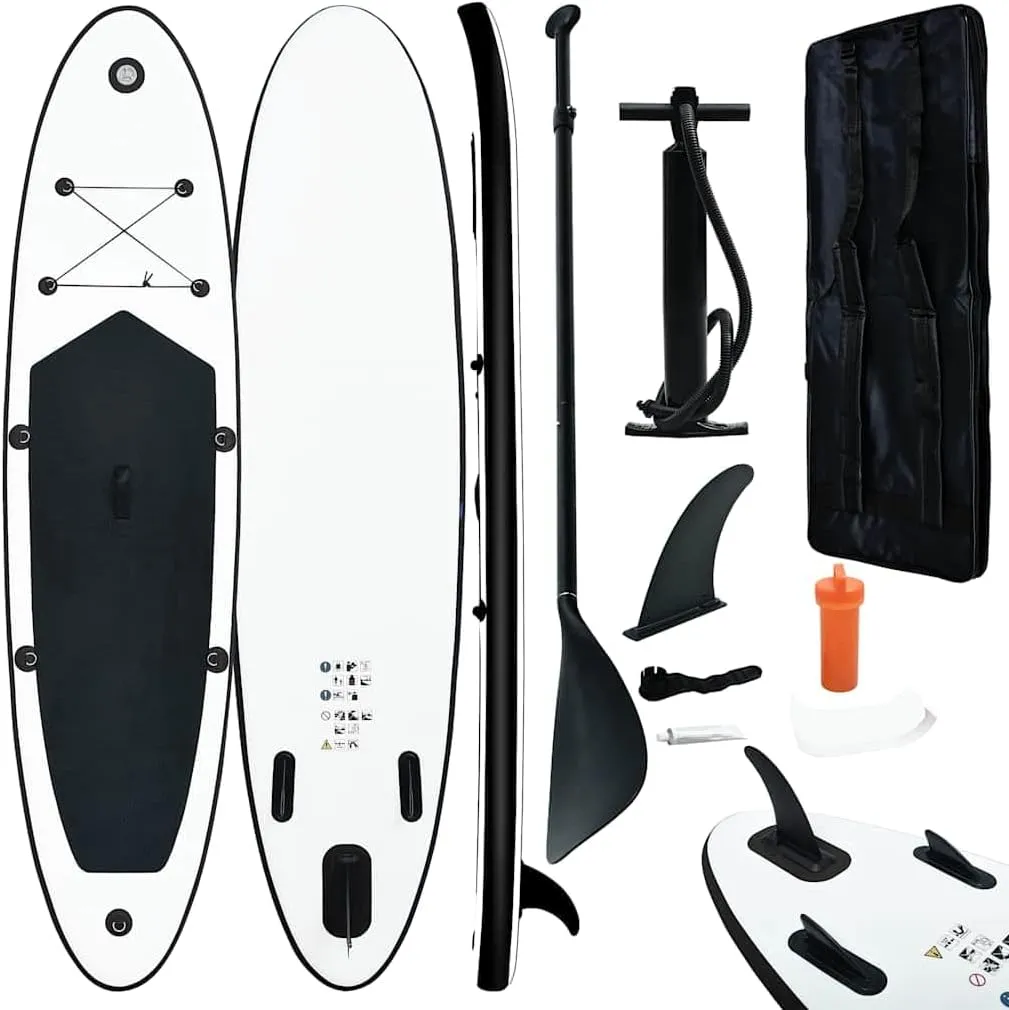 Enhance Stability During Paddling with Inflatable Stand Up Paddle Board, Lightweight Design, Easy to Inflate, Black and White