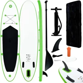 Enjoy Water Adventures with Inflatable Stand Up Paddle Board Set, Durable and Stable, Easy to Inflate, Green and White