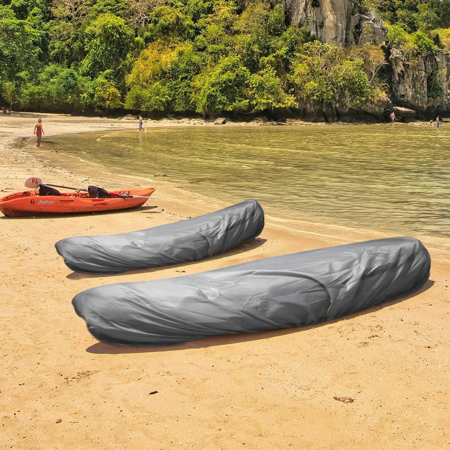 Frelaxy 420D Kayak Cover, Heavy Duty Waterproof UV Resistant Kayak Covers for Outdoor Storage, Ultra Strong Canoe Storage Dust Cover, Great for Indoor & Outdoor 9.8-15ft
