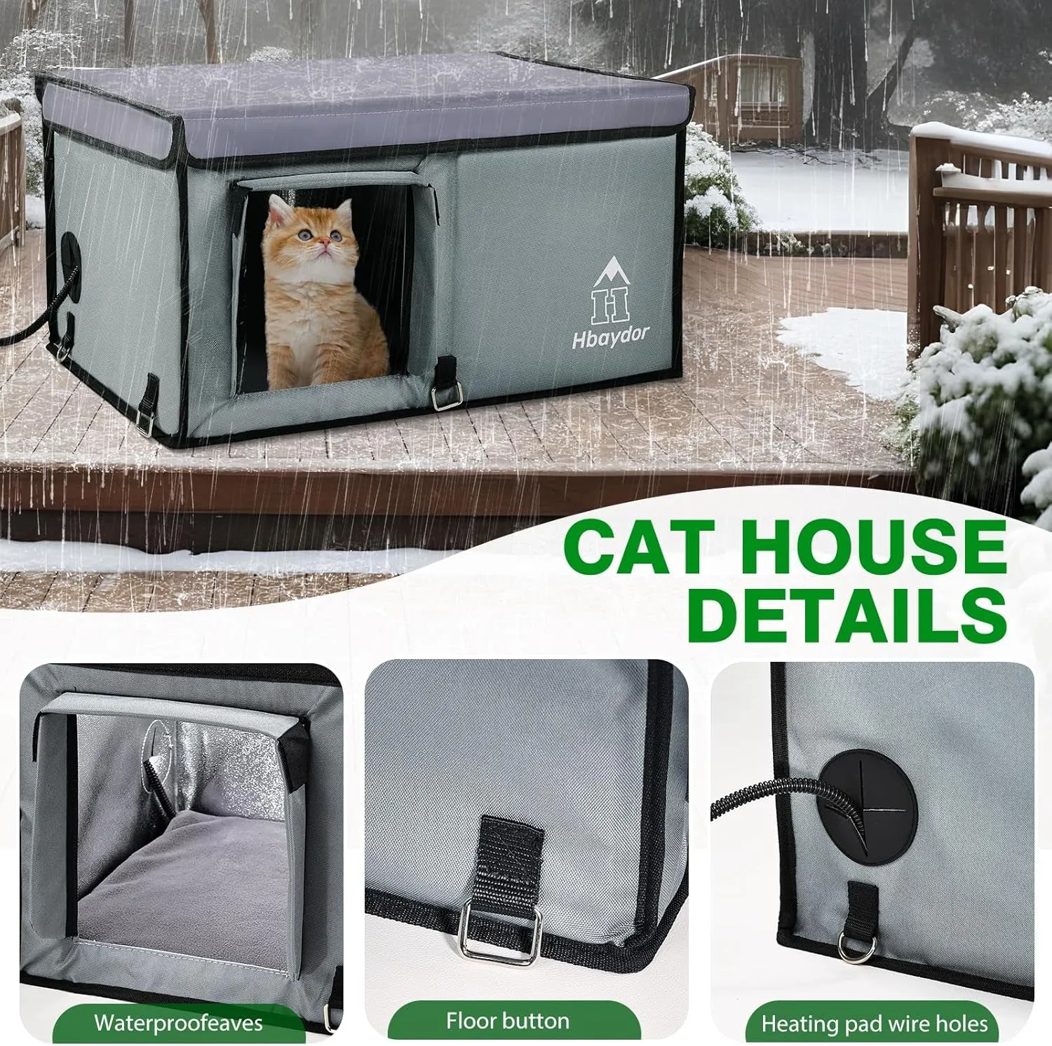 Heated Outdoor Cat House for Feral Cat | Weatherproof Insulated Cat House with Cat Heating Pad | Easy to Put Toghter | Large Cat Houses for Outdoor Cats