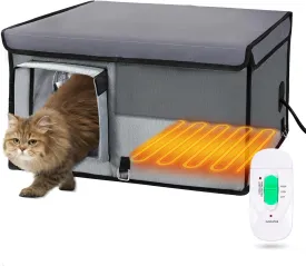 Heated Outdoor Cat House for Feral Cat | Weatherproof Insulated Cat House with Cat Heating Pad | Easy to Put Toghter | Large Cat Houses for Outdoor Cats