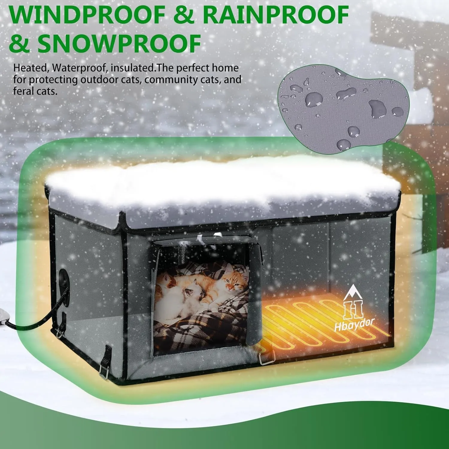 Heated Outdoor Cat House for Feral Cat | Weatherproof Insulated Cat House with Cat Heating Pad | Easy to Put Toghter | Large Cat Houses for Outdoor Cats