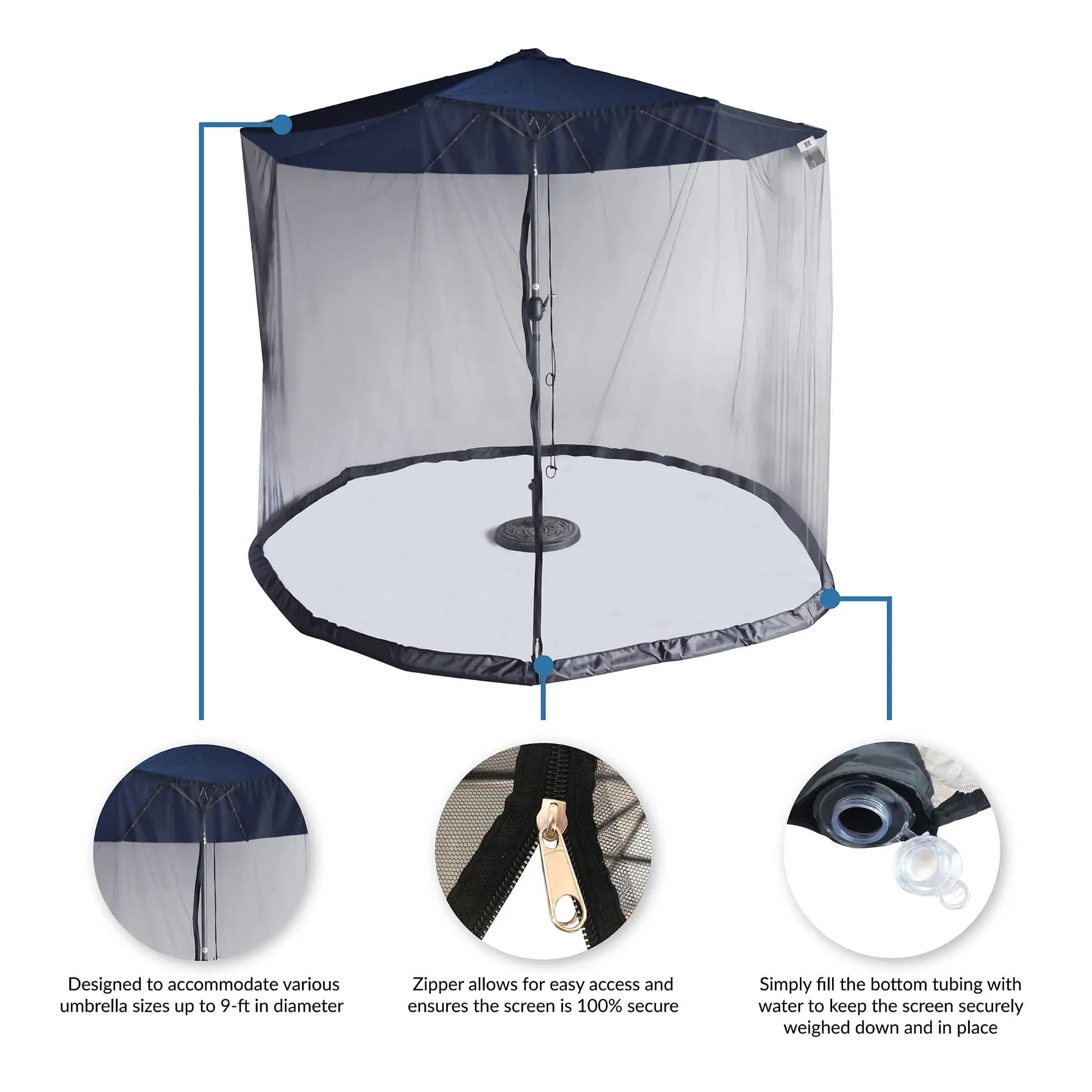 Insect Repellant All-Weather Outdoor Umbrella Bug Screen - Black