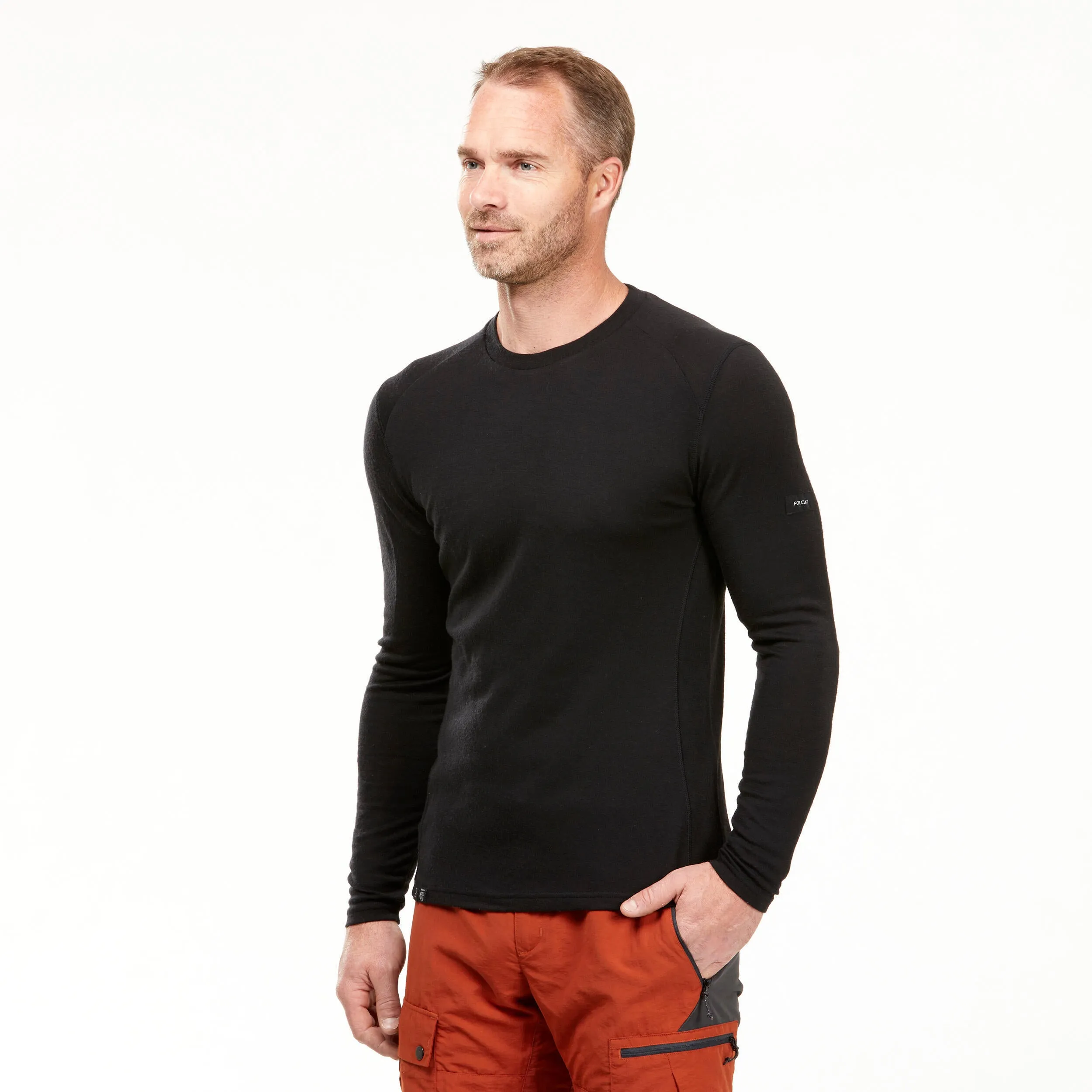 Men's trekking long sleeve Forclaz MT500 made of merino wool, black