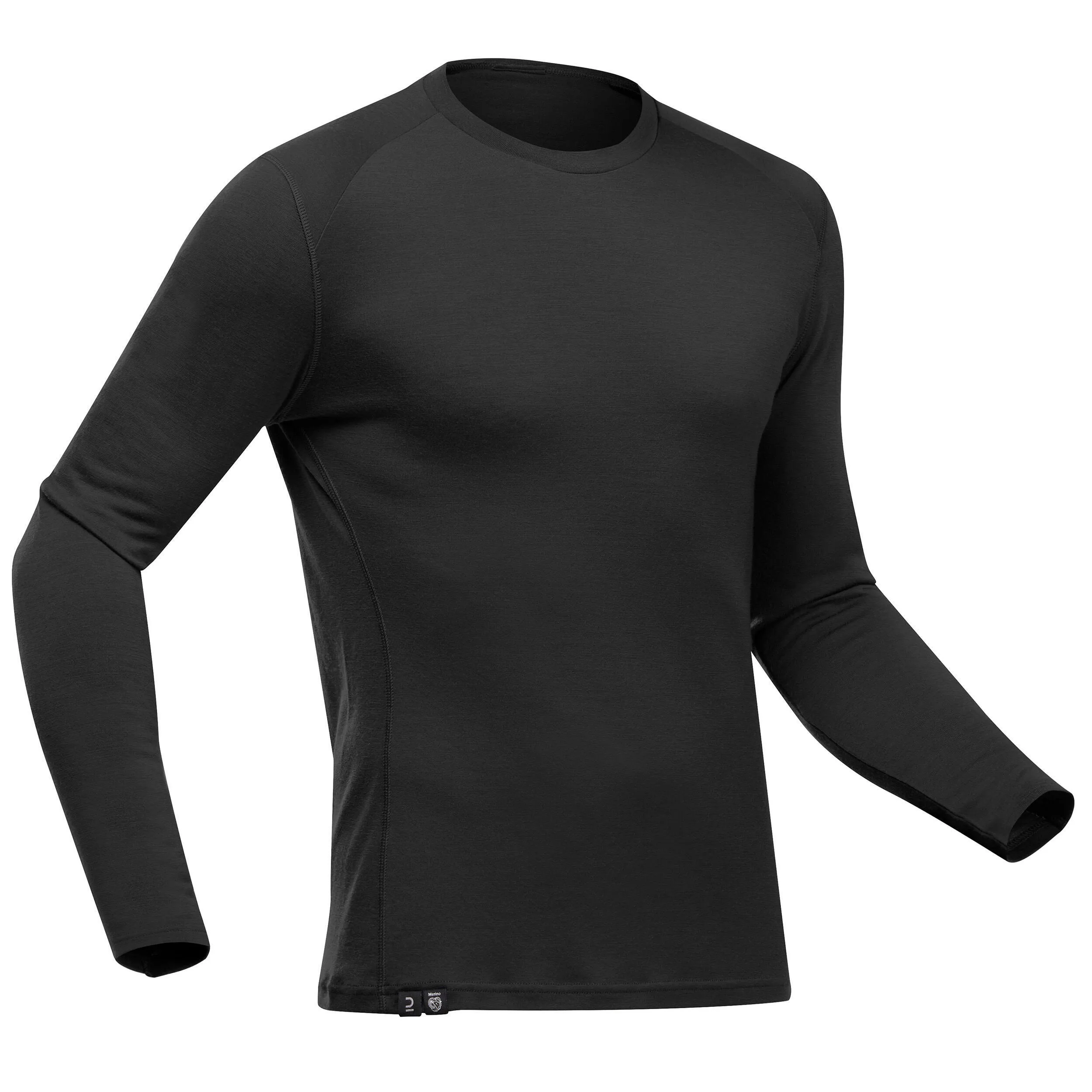 Men's trekking long sleeve Forclaz MT500 made of merino wool, black