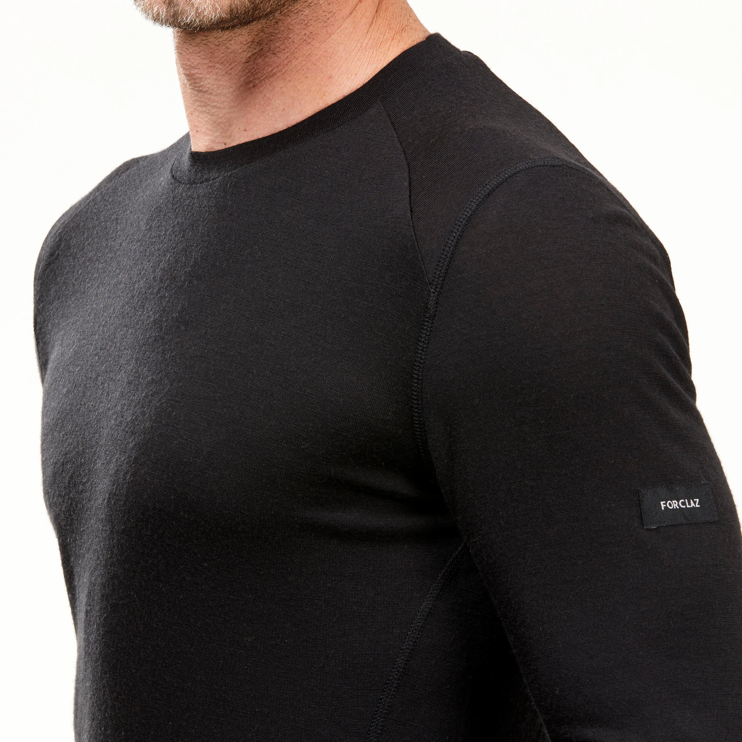 Men's trekking long sleeve Forclaz MT500 made of merino wool, black