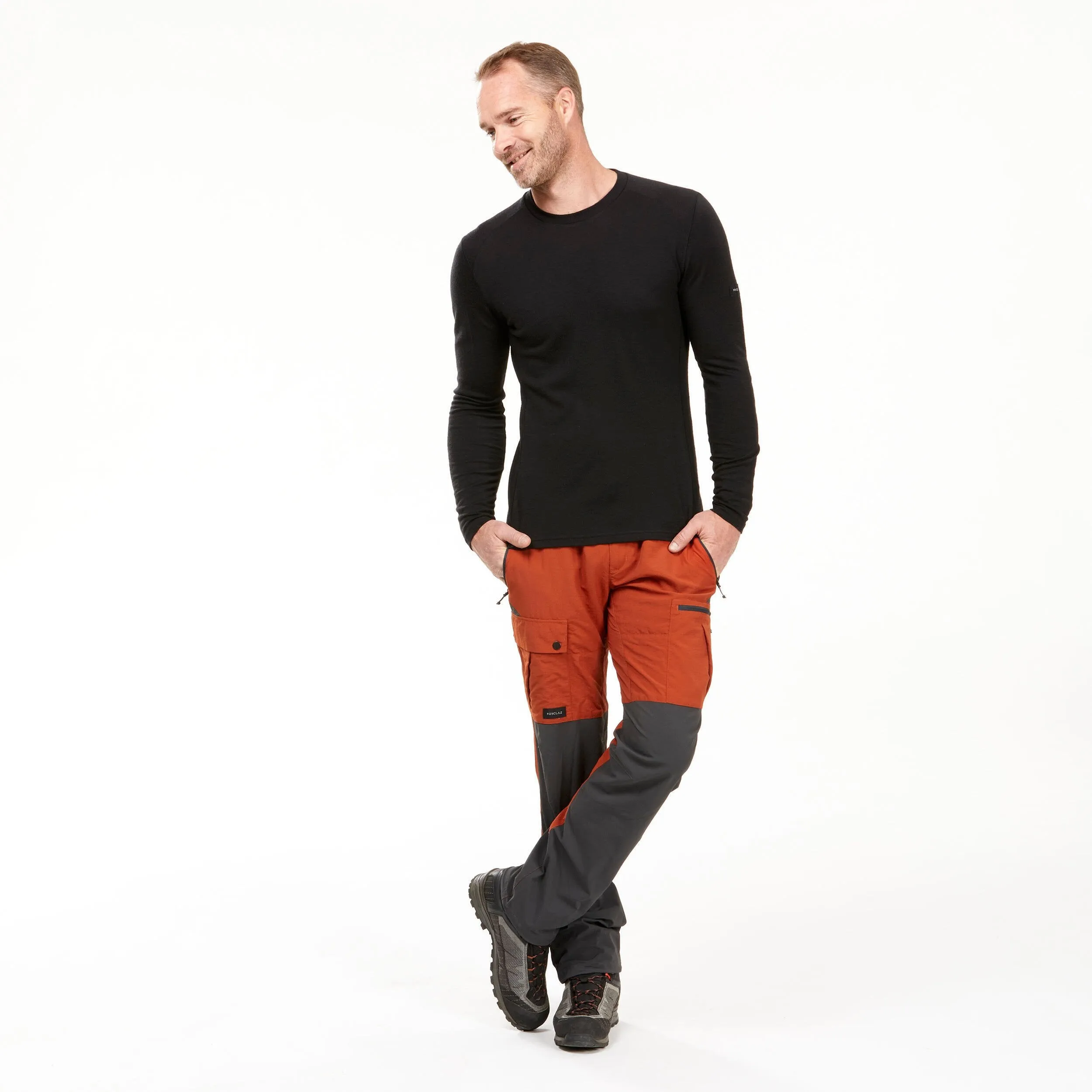 Men's trekking long sleeve Forclaz MT500 made of merino wool, black