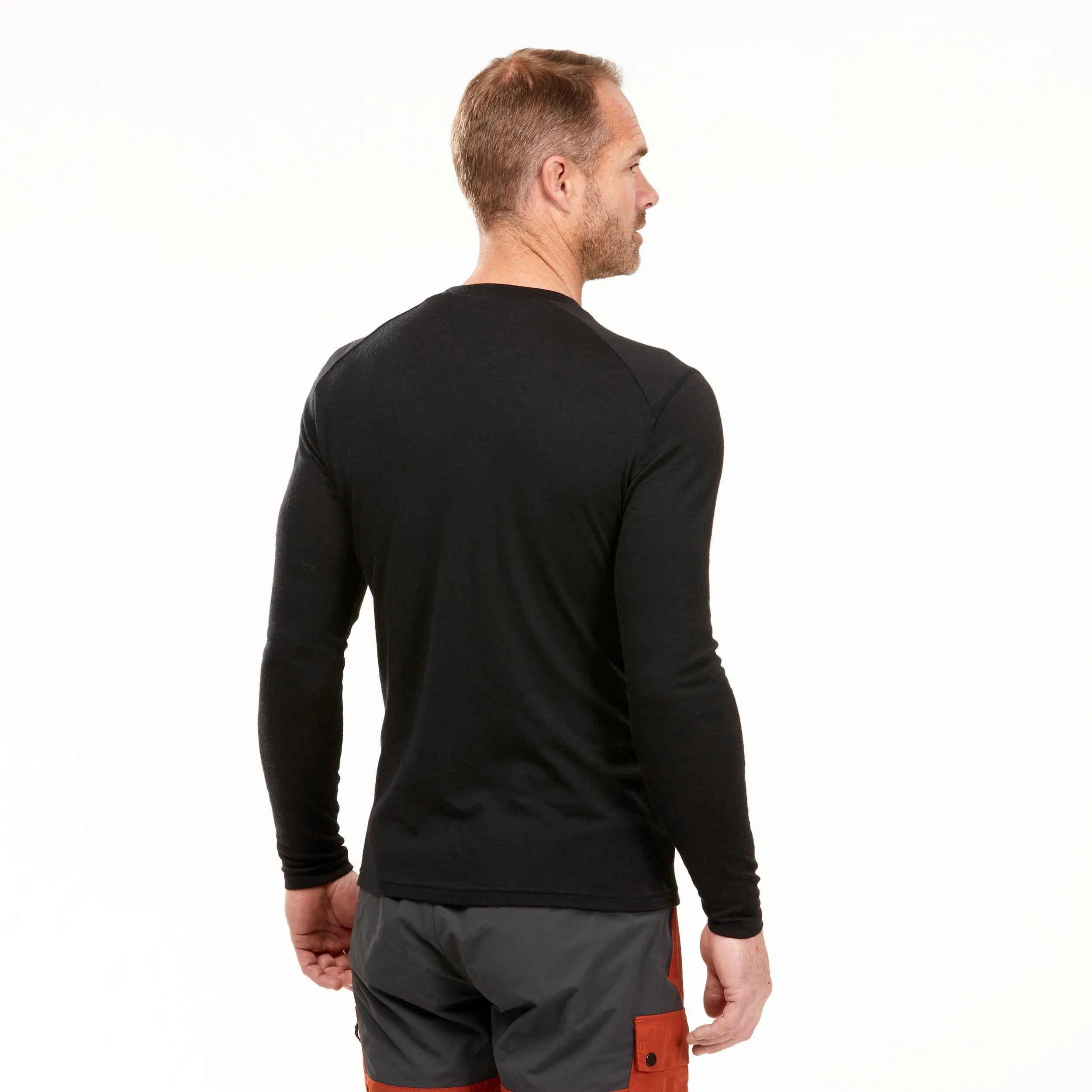 Men's trekking long sleeve Forclaz MT500 made of merino wool, black