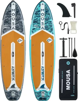 MOUSA 11'35" Inflatable SUP Board Bundle  2 Colors (Gray & Blue), Stable Paddleboard for 2 People, Full EVA Deck, 100L Backpack