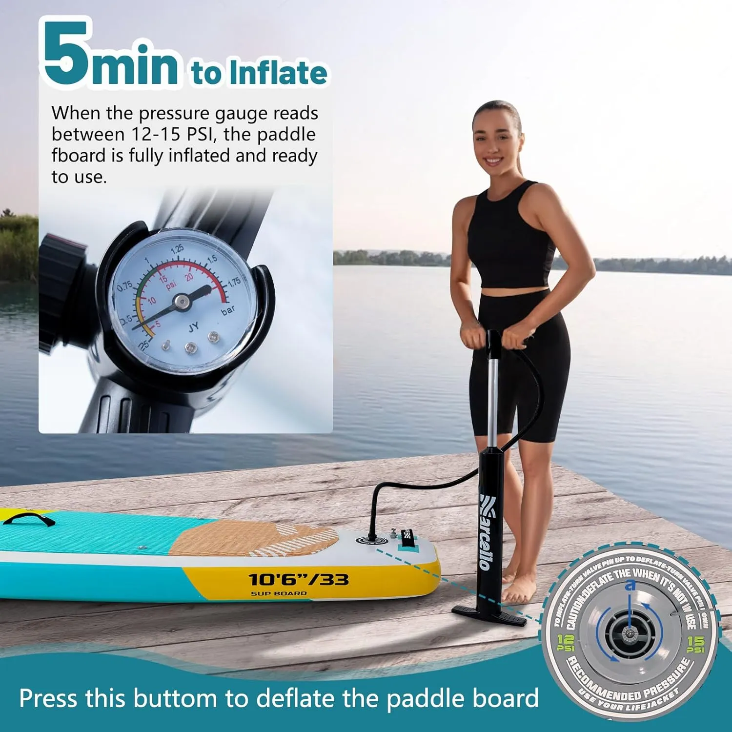 Paddle Board, Inflatable Stand Up Paddle Board10.6'33"6" Ultra-Light SUP Board with Hand Pump, Leash, Repair Kit, Waterproof Phone Case and Backpack