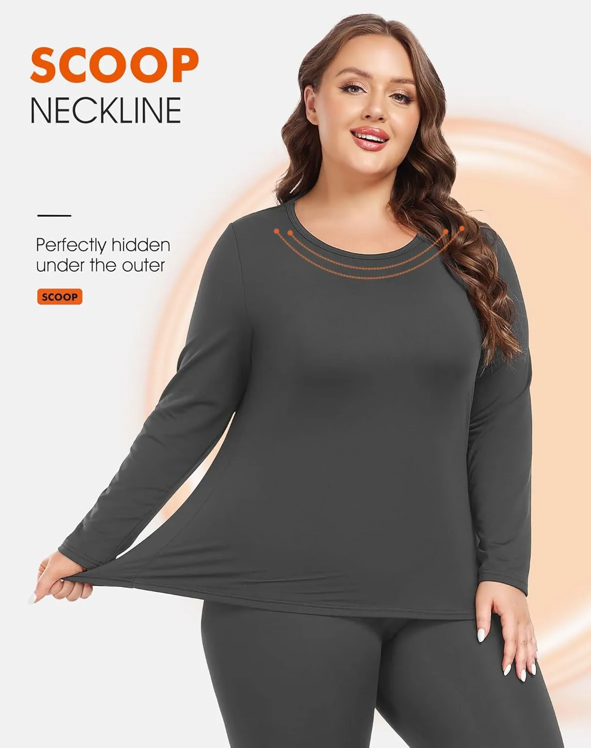 Plus Size Thermal Top for Women Long Sleeve Thermal Shirt Fleece Lined Long Johns Base Layer