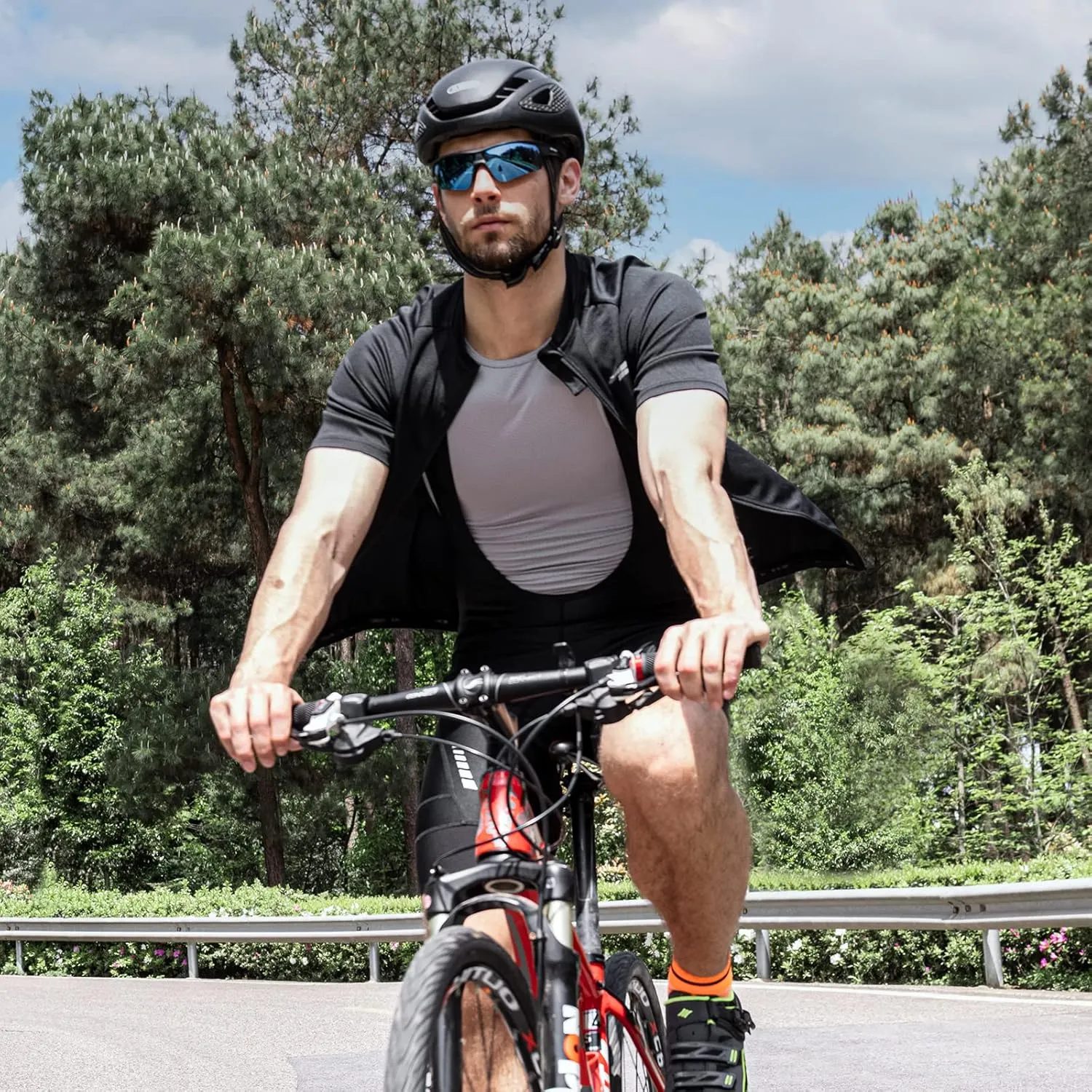 Przewalski Men's Cycling Jersey Bike Short Sleeve Full Zipper Bicycle Biking Shirts with 3 Rear Pockets Breathable