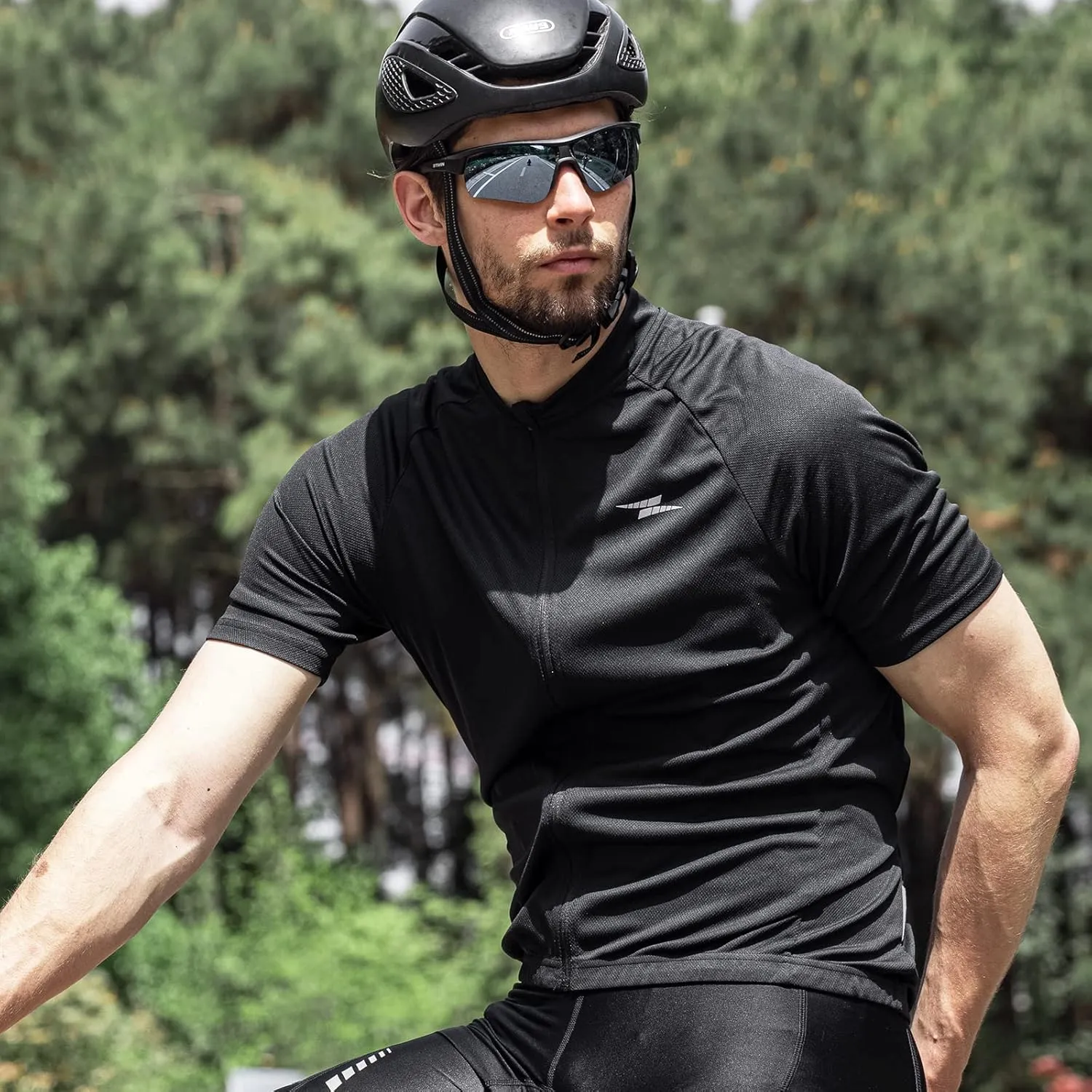 Przewalski Men's Cycling Jersey Bike Short Sleeve Full Zipper Bicycle Biking Shirts with 3 Rear Pockets Breathable