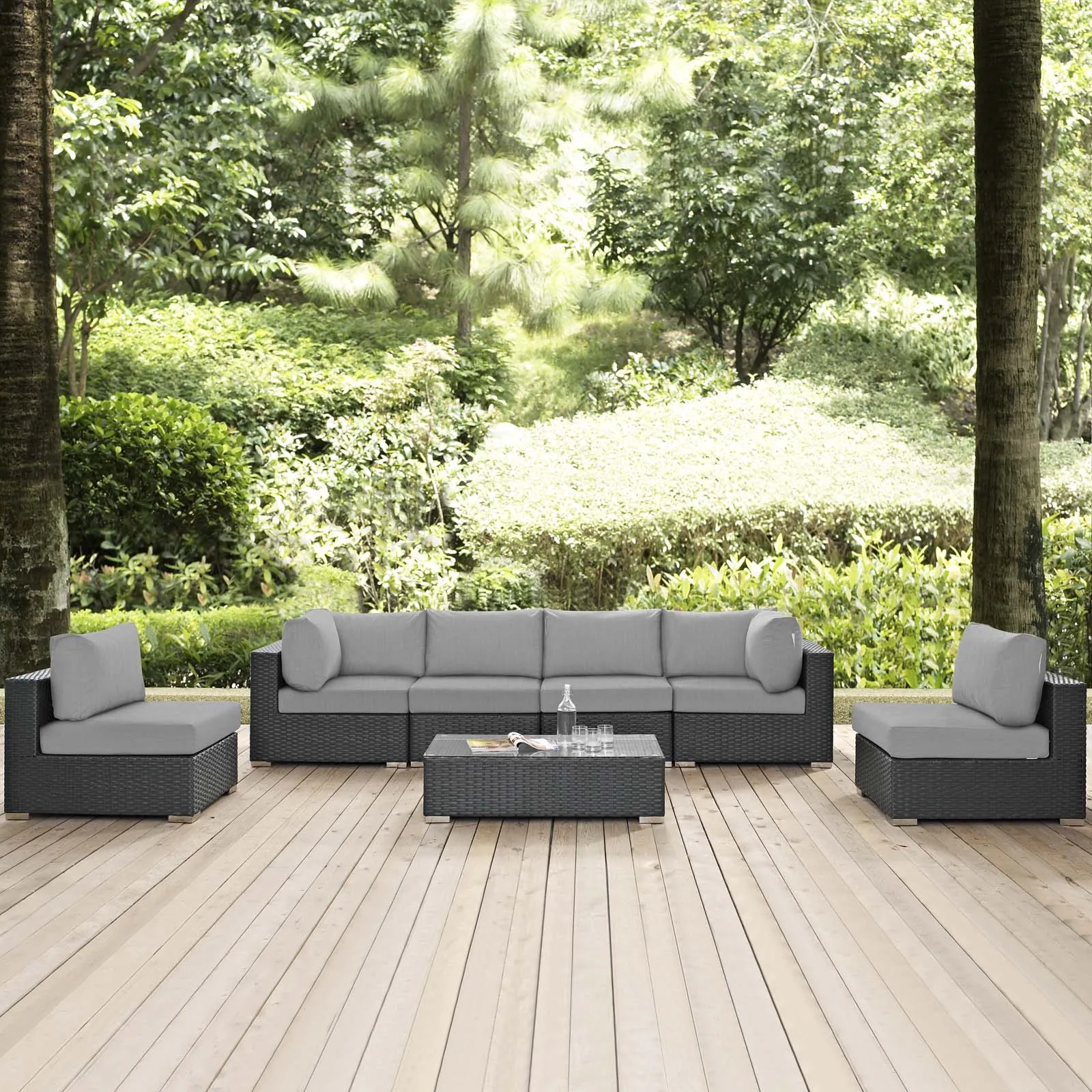 Sojourn 7 Piece Outdoor Patio Sunbrella® Sectional Set Canvas Gray EEI-1883-CHC-GRY-SET