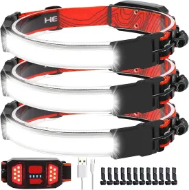 Swanlake 3 LED Head Lamp Rechargeable Hart hat Light 1000Lumen 230 Wide Beam 2.3oz Lightweight Headlamp with Red Taillight Super Bright Running Headlight for Runner Waterproof Head Light for Camping