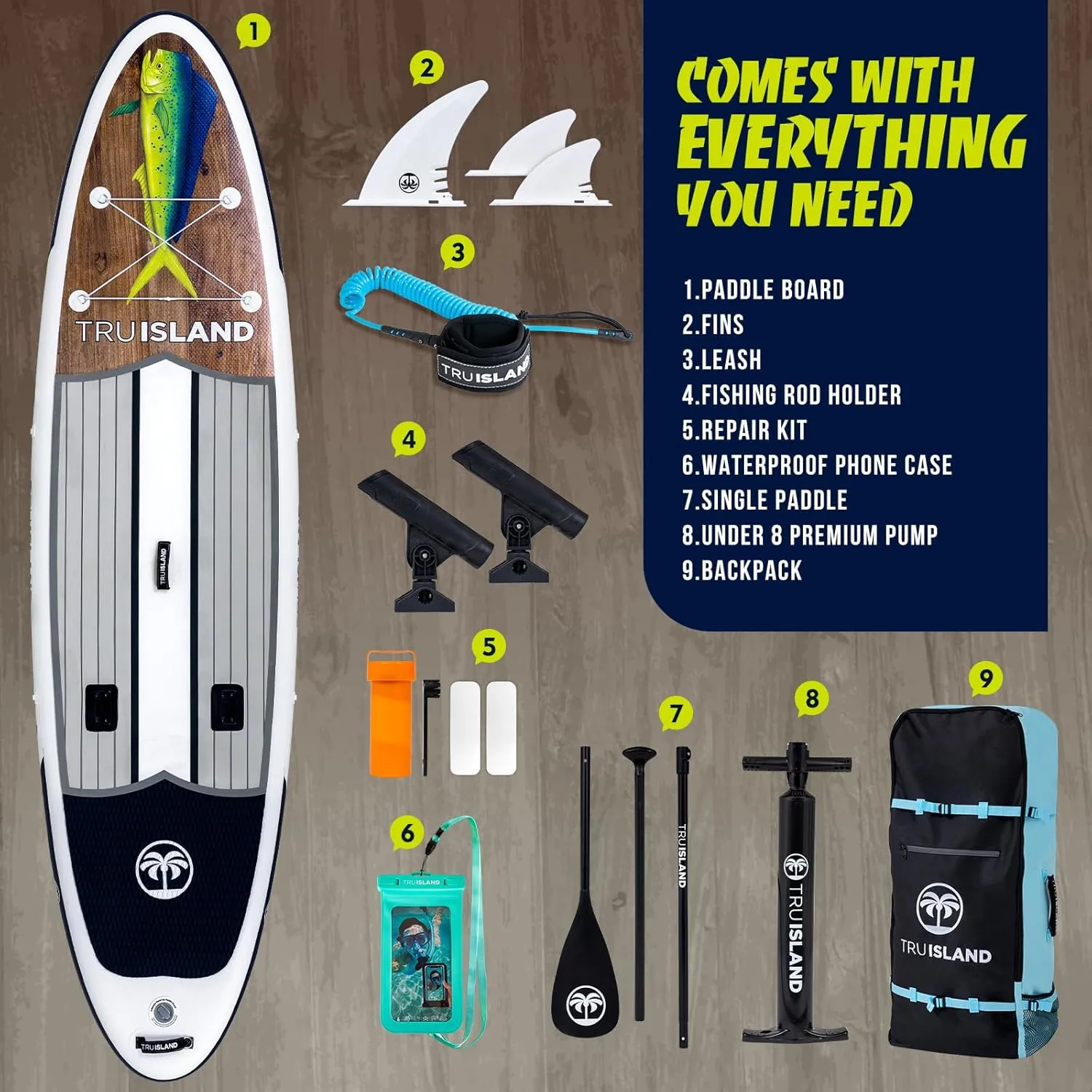 TRUISLAND Inflatable Paddle Board, Stand Up Paddle Board with Backpack, Non-Slip Thickened Deckpad, Waterproof Phone Case, Leash, Paddle, Hand Pump