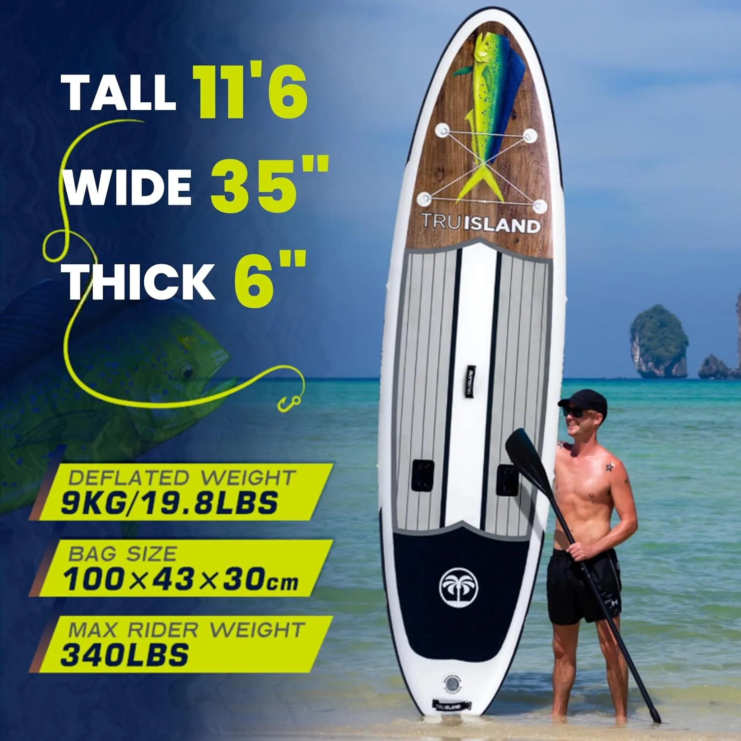 TRUISLAND Inflatable Paddle Board, Stand Up Paddle Board with Backpack, Non-Slip Thickened Deckpad, Waterproof Phone Case, Leash, Paddle, Hand Pump