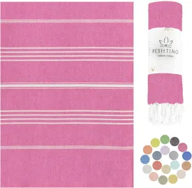 Turkish Beach Towel, 100% Cotton, 38x71 inch, Quick Dry, Thin, Lightweight, Soft, Sand Free, Compact Towels for Beach, Pool, Bathroom, Spa, Yoga, Picnic and Travel (Fuchsia)