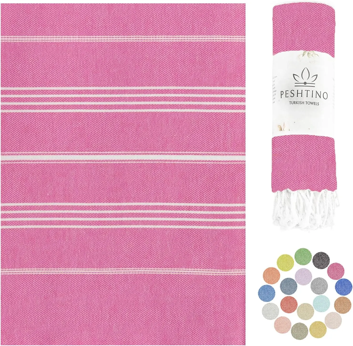 Turkish Beach Towel, 100% Cotton, 38x71 inch, Quick Dry, Thin, Lightweight, Soft, Sand Free, Compact Towels for Beach, Pool, Bathroom, Spa, Yoga, Picnic and Travel (Fuchsia)