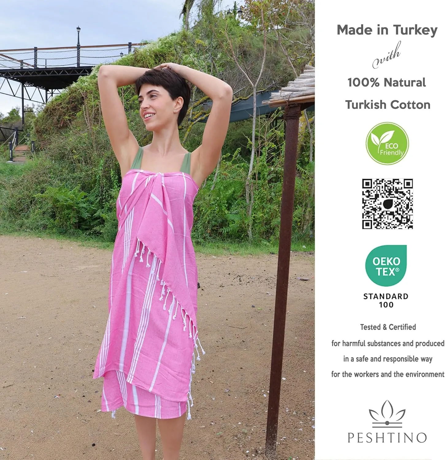 Turkish Beach Towel, 100% Cotton, 38x71 inch, Quick Dry, Thin, Lightweight, Soft, Sand Free, Compact Towels for Beach, Pool, Bathroom, Spa, Yoga, Picnic and Travel (Fuchsia)