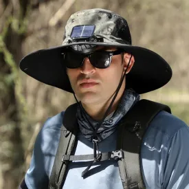 Wide Brim Solar Fan Outdoor Fishing Hat-Solar & USB Charging