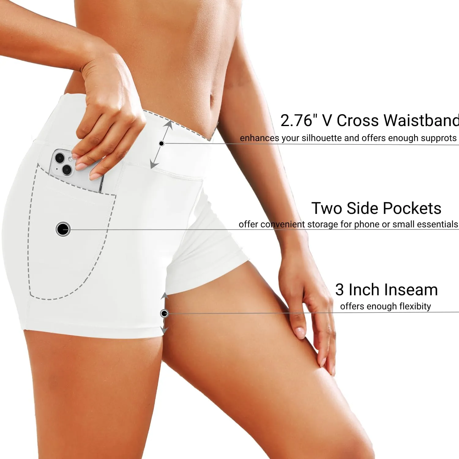 Women 3" High Waisted Swim Board Shorts V Cross Boy Shorts Swim Bathing Suit Bottoms Swimwear with Pockets