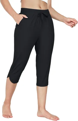 Women's Swim Capri Pants Board Shorts for Swimming Modest Swimsuits Beach Pants with Pockets Quick Dry UPF50 