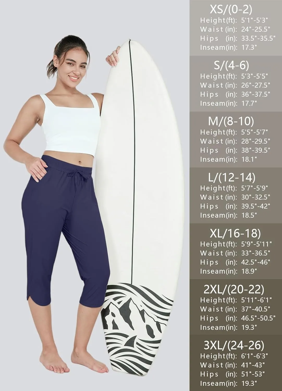 Women's Swim Capri Pants Board Shorts for Swimming Modest Swimsuits Beach Pants with Pockets Quick Dry UPF50 