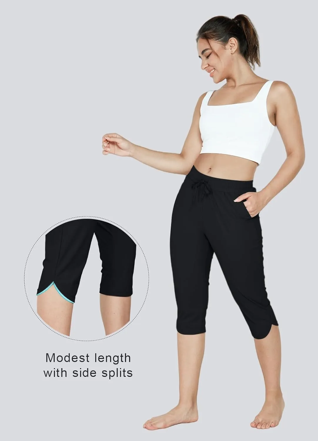Women's Swim Capri Pants Board Shorts for Swimming Modest Swimsuits Beach Pants with Pockets Quick Dry UPF50 