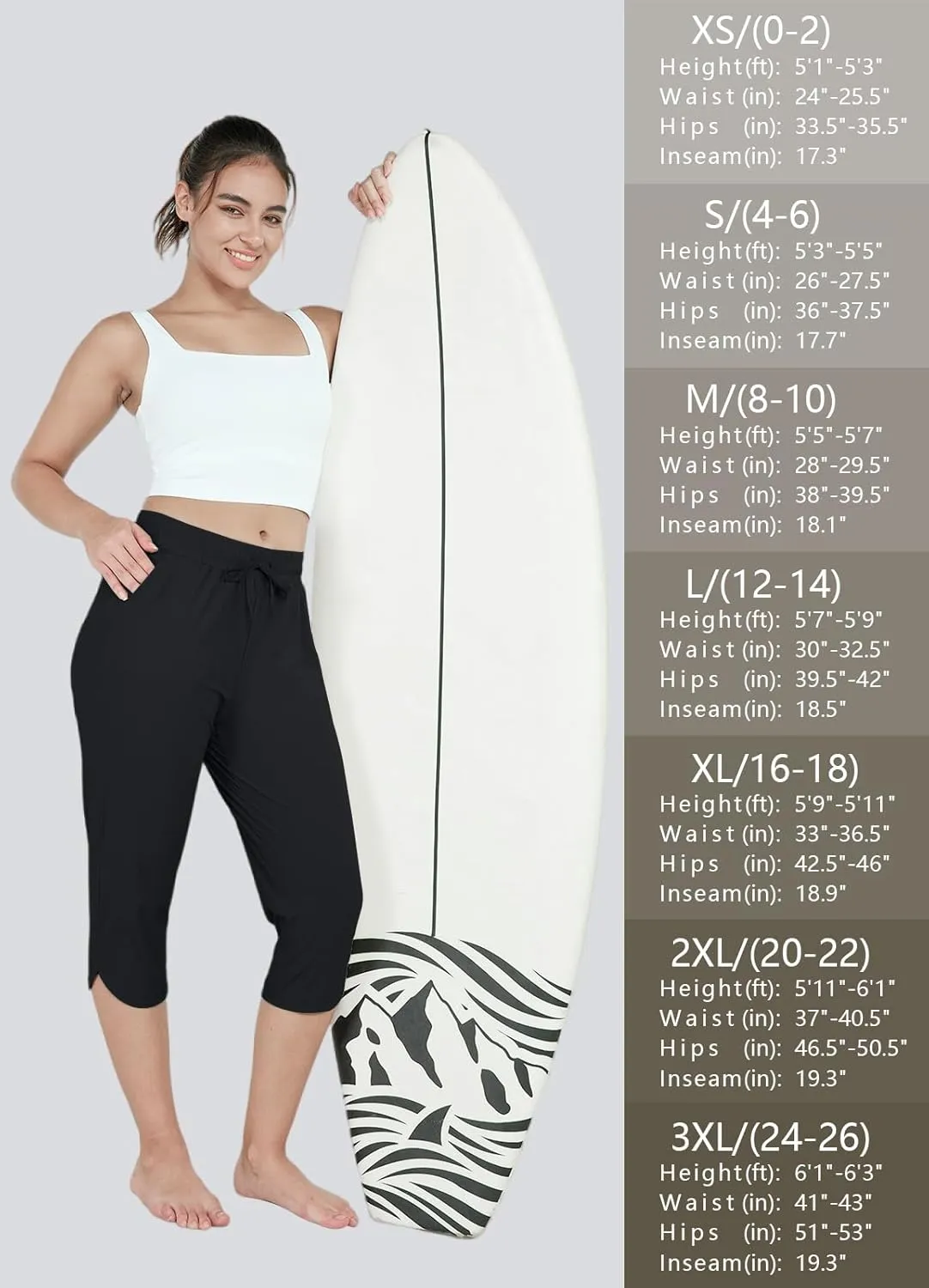 Women's Swim Capri Pants Board Shorts for Swimming Modest Swimsuits Beach Pants with Pockets Quick Dry UPF50 