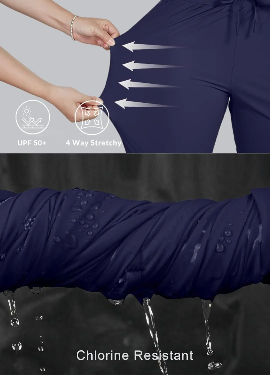 Women's Swim Capri Pants Board Shorts for Swimming Modest Swimsuits Beach Pants with Pockets Quick Dry UPF50 